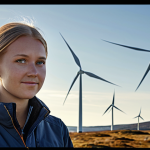 **

A young professional, outdoors in Sweden, looking optimistic and determined, towards a wind farm. Focus on renewable energy and a bright future.

**