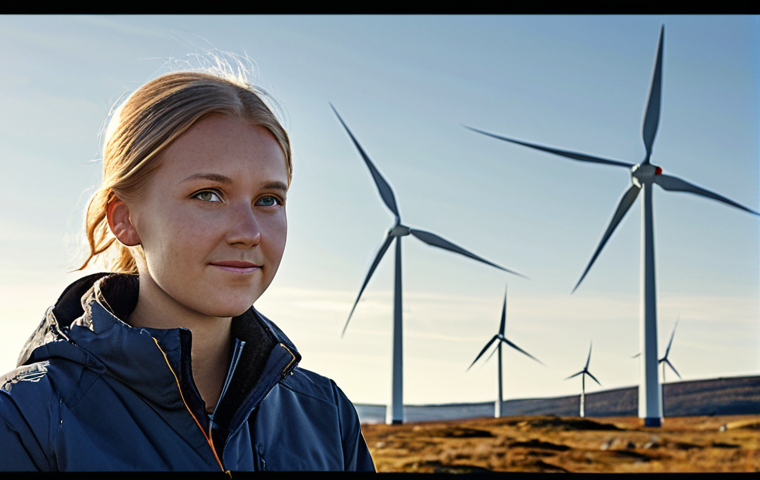 **

A young professional, outdoors in Sweden, looking optimistic and determined, towards a wind farm. Focus on renewable energy and a bright future.

**